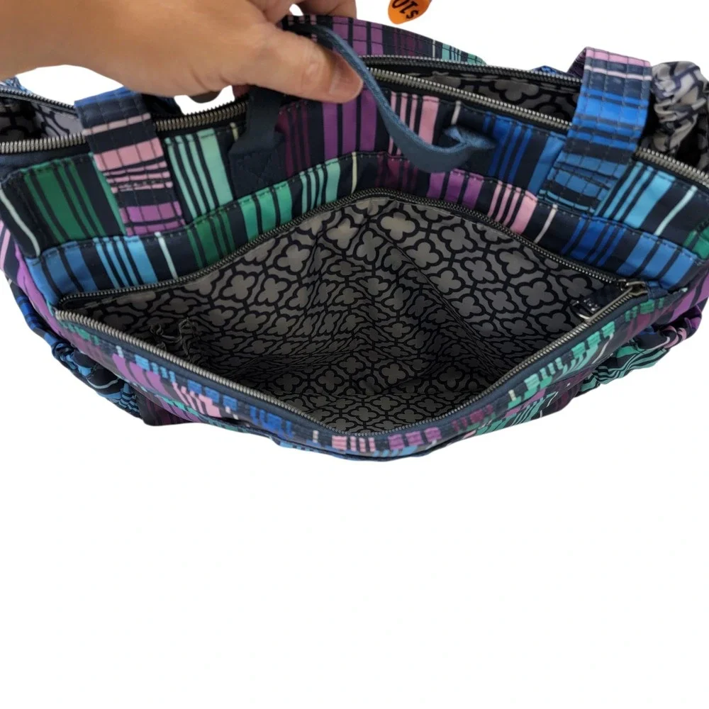 LUG Soprano Tote Bag Brushed Marina Love Stripe Multi RFID Organizer Top Handles - Picture 14 of 16